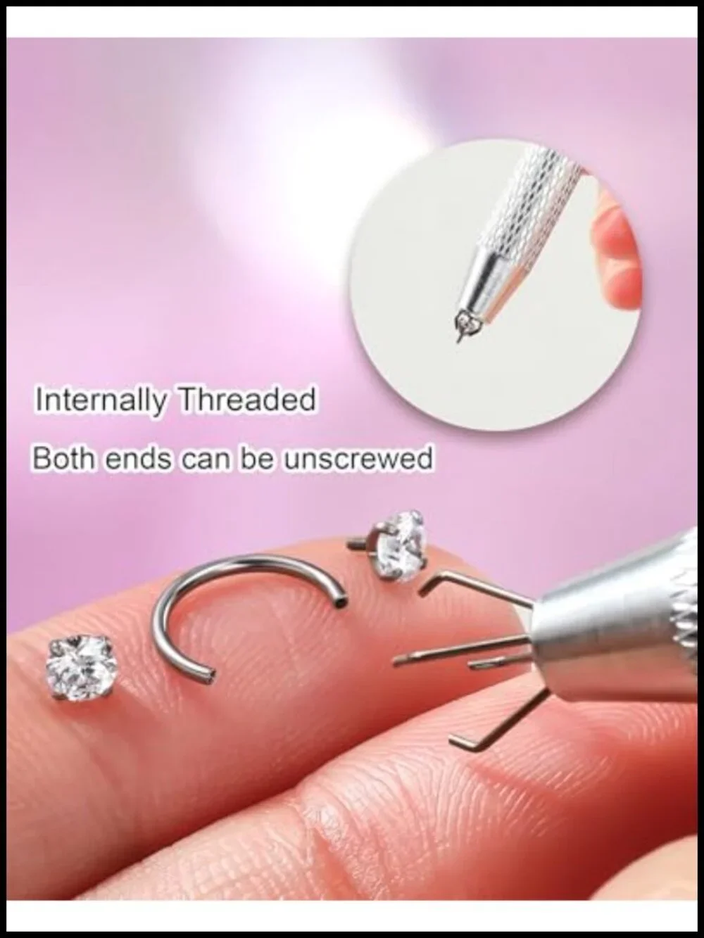 Titanium Horseshoe Nose Ring 20G CZ Internally Threaded Body Piercing Jewelry